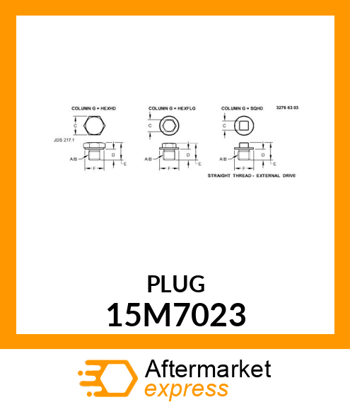 PLUG, DRAIN, METRIC, WASHER FACE 15M7023