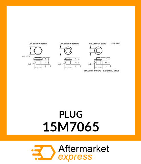 PLUG, DRAIN, METRIC, WASHER FACE 15M7065