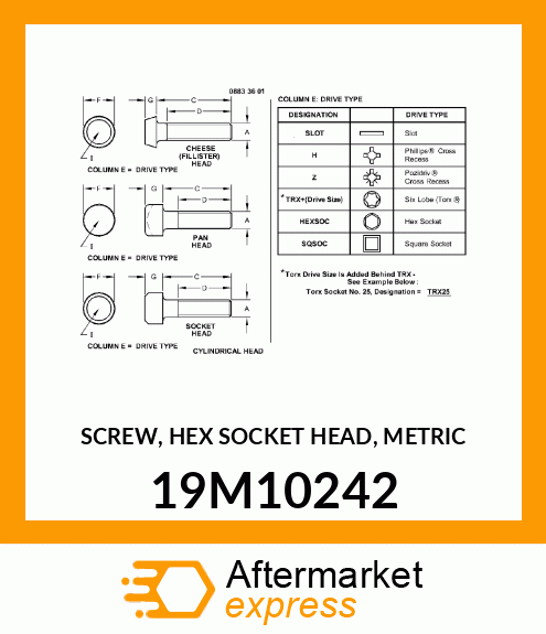 SCREW, HEX SOCKET HEAD, METRIC 19M10242