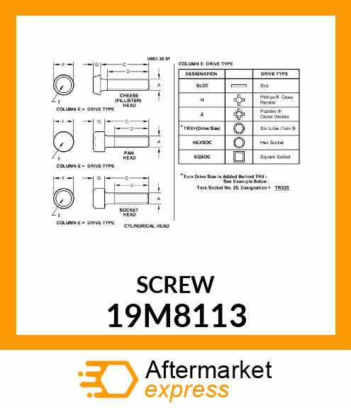 SCREW, HEX SOCKET HEAD, METRIC 19M8113