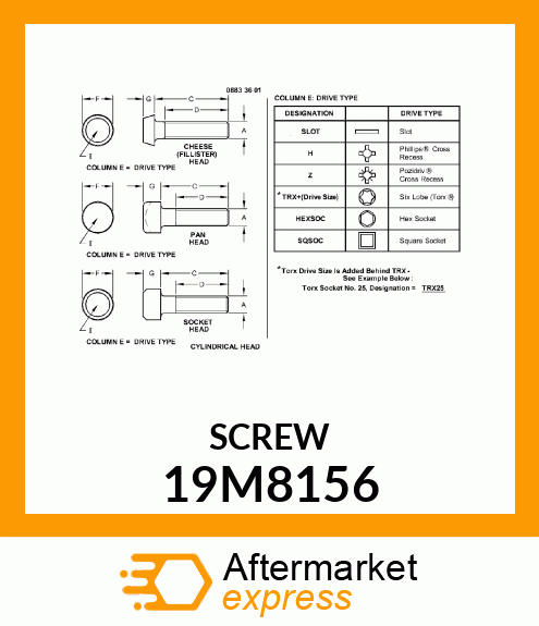 SCREW, HEX SOCKET HEAD, METRIC 19M8156