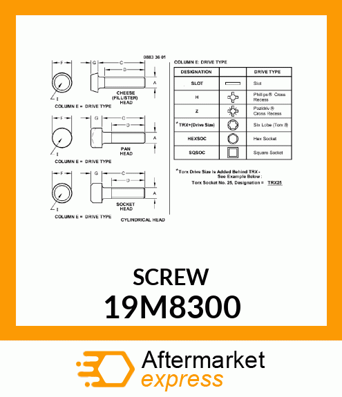 SCREW, HEX SOCKET HEAD, METRIC 19M8300