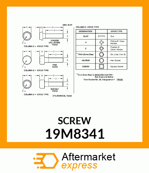 SCREW, HEX SOCKET HEAD, METRIC 19M8341