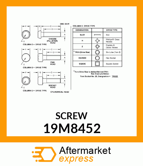 SCREW, HEX SOCKET HEAD, METRIC 19M8452