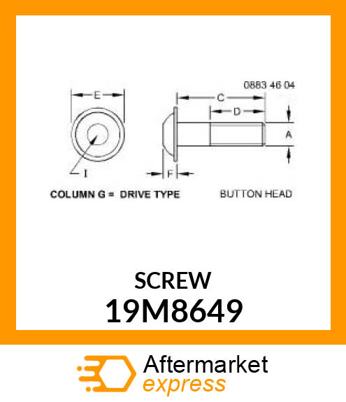 OVAL HEAD CAP SCREW M6X20 LAN999 10 19M8649