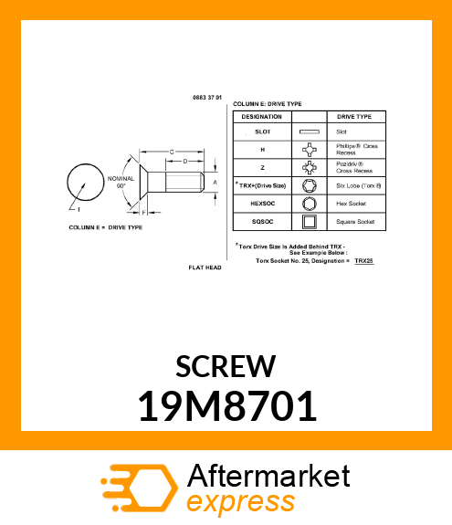 SCREW, HEX FLAT CTSK HEAD, METRIC 19M8701