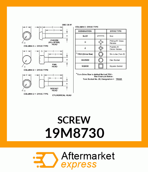 SCREW, HEX SOCKET HEAD, METRIC 19M8730