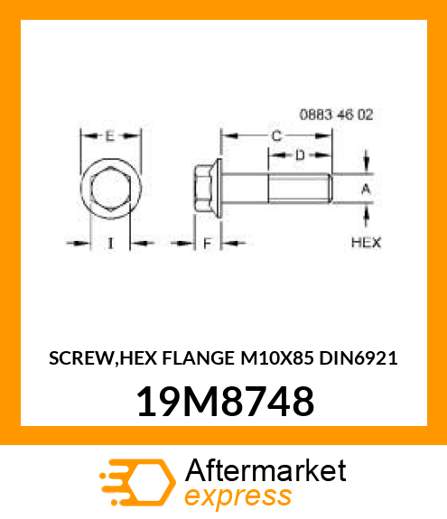 SCREW,HEX FLANGE M10X85 DIN6921 19M8748