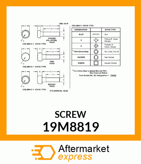 SCREW, HEX SOCKET HEAD, METRIC 19M8819