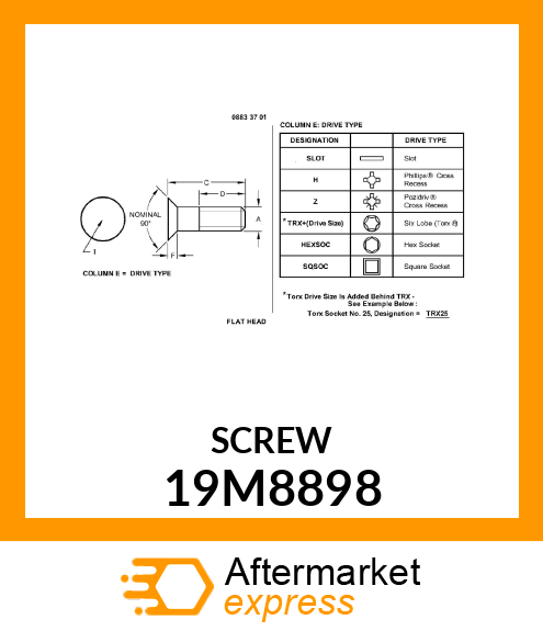 SCREW, HEX FLAT CTSK HEAD, METRIC 19M8898