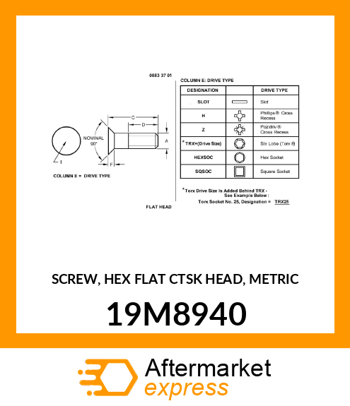 SCREW, HEX FLAT CTSK HEAD, METRIC 19M8940