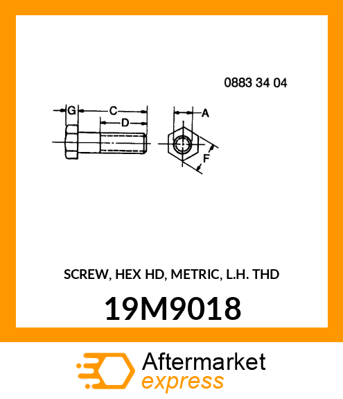 SCREW, HEX HD, METRIC, L.H. THD 19M9018