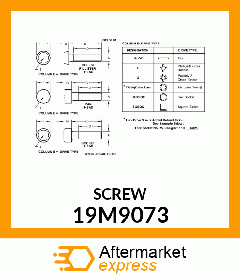 SCREW, HEX SOCKET HEAD, METRIC 19M9073