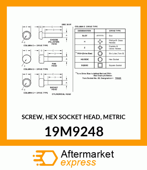 SCREW, HEX SOCKET HEAD, METRIC 19M9248