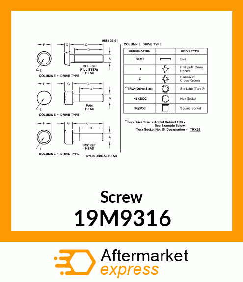 SCREW, HEX SOCKET HEAD, METRIC 19M9316