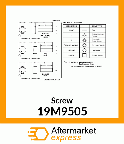 SCREW, HEX SOCKET HEAD, METRIC 19M9505