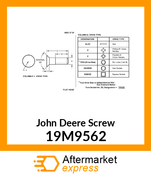 SCREW, HEX FLAT CTSK HEAD, METRIC 19M9562