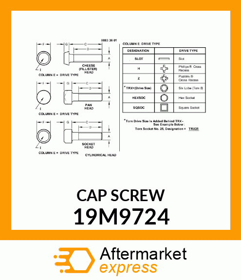 SCREW, HEX SOCKET HEAD, METRIC 19M9724