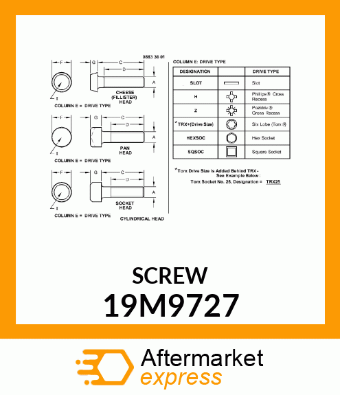 SCREW, HEX SOCKET HEAD, METRIC 19M9727