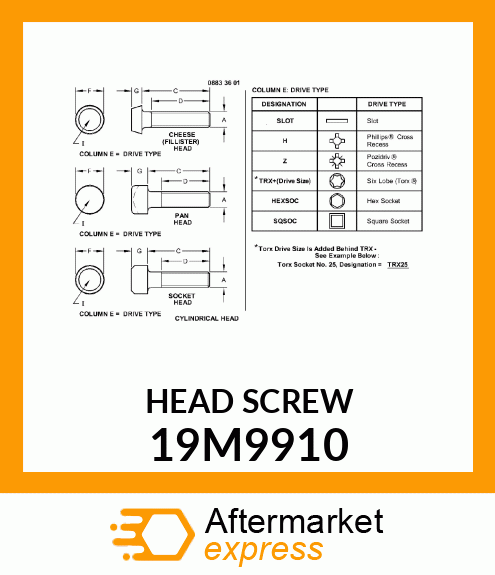 SCREW, HEX SOCKET HEAD, METRIC 19M9910