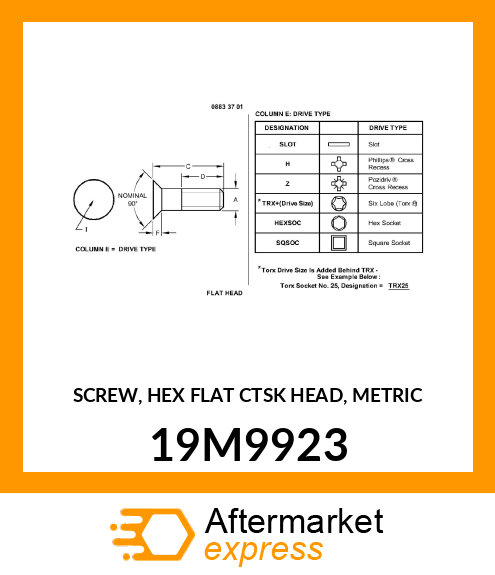 SCREW, HEX FLAT CTSK HEAD, METRIC 19M9923