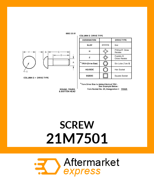 SCREW, HEX SKT BUTTON HD, METRIC 21M7501