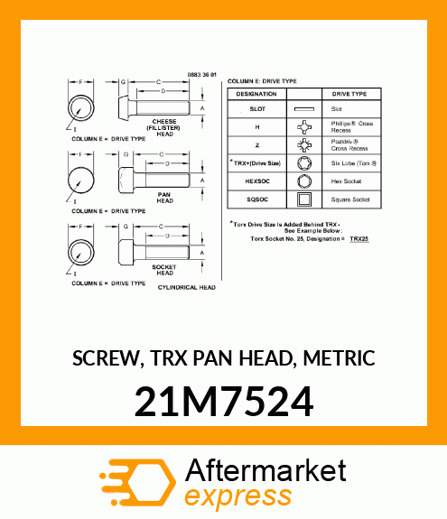 SCREW, TRX PAN HEAD, METRIC 21M7524