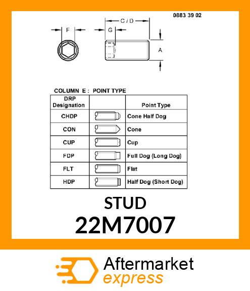 SCREW, SET, METRIC, HEX SKT HDLS 22M7007