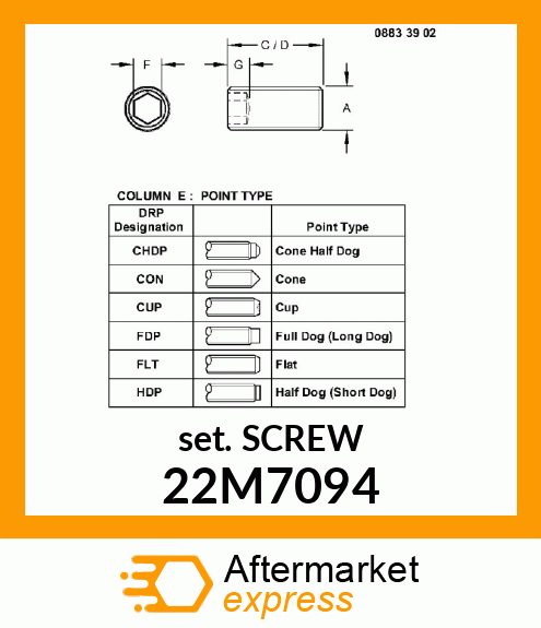 SCREW, SET, METRIC, HEX SKT HDLS 22M7094