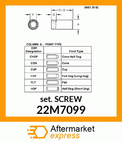 SCREW, SET, METRIC, HEX SKT HDLS 22M7099