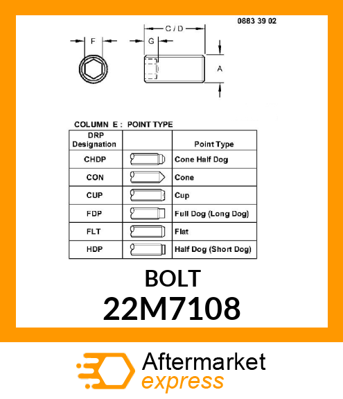 SCREW, SET, METRIC, HEX SKT HDLS 22M7108