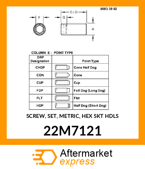 SCREW, SET, METRIC, HEX SKT HDLS 22M7121