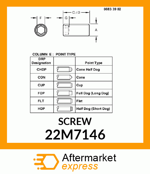 SCREW, SET, METRIC, HEX SKT HDLS 22M7146