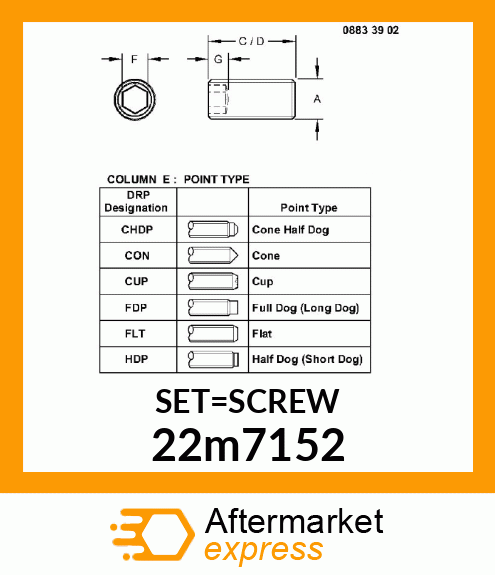 SCREW, SET, METRIC, HEX SKT HDLS 22m7152