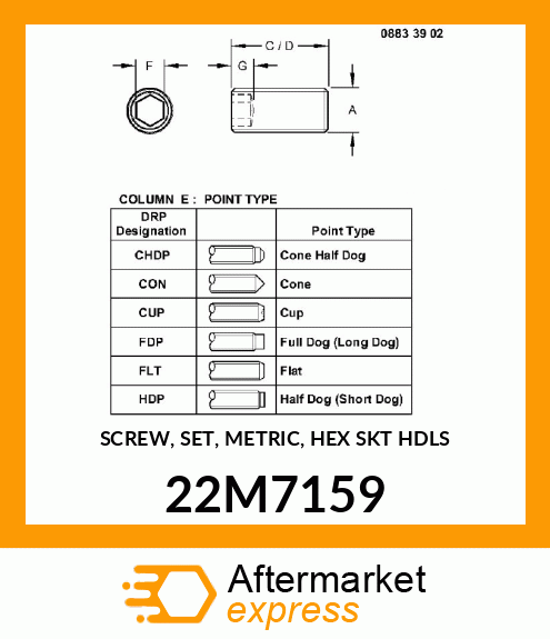 SCREW, SET, METRIC, HEX SKT HDLS 22M7159