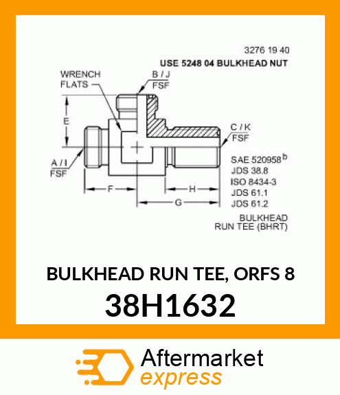 BULKHEAD RUN TEE, ORFS 8 38H1632