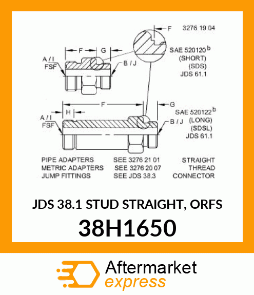 JDS 38.1 STUD STRAIGHT, ORFS 38H1650