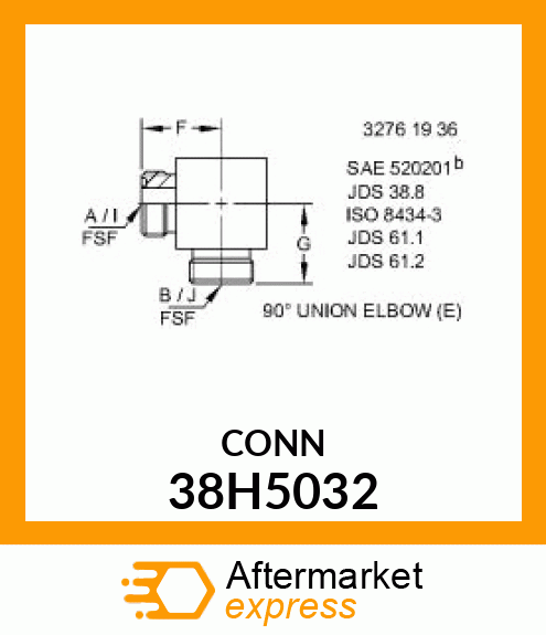 90 DEG UNION ELBOW (E), ORFS 38H5032