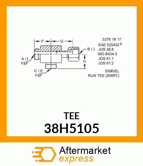 SWIVEL RUN TEE (SWRT), ORFS 38H5105