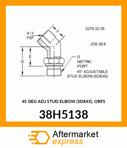 45 DEG ADJ STUD ELBOW (SDE45), ORFS 38H5138