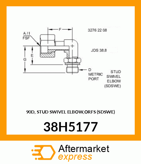 90D, STUD SWIVEL ELBOW,ORFS (SDSWE) 38H5177