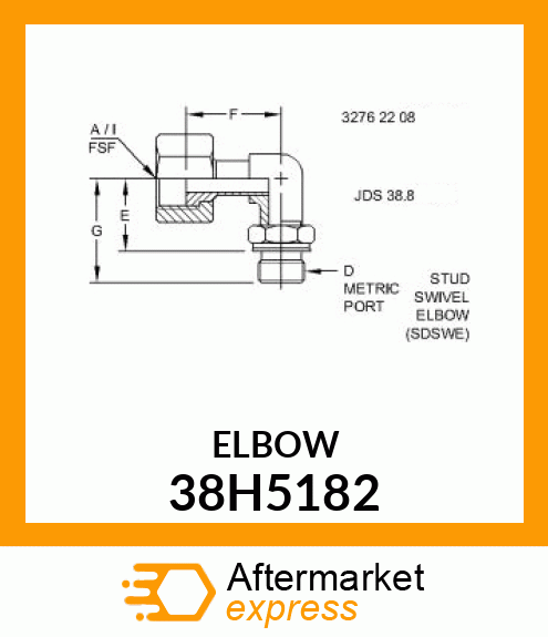 90D, STUD SWIVEL ELBOW,ORFS (SDSWE) 38H5182