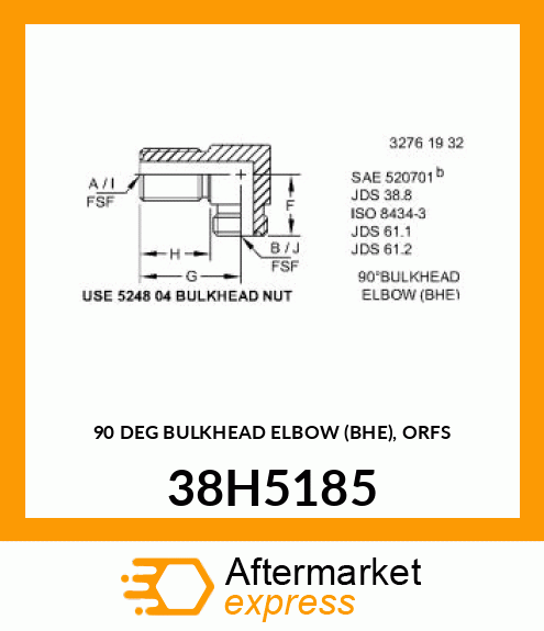 90 DEG BULKHEAD ELBOW (BHE), ORFS 38H5185