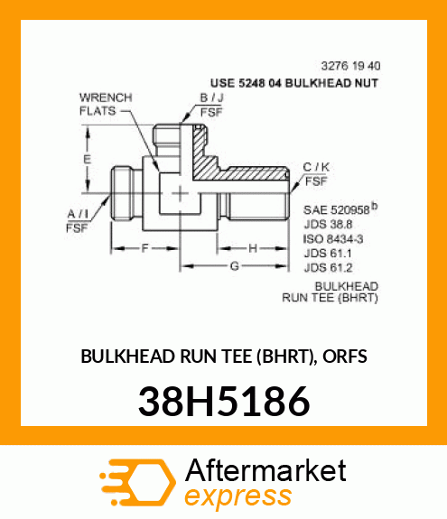 BULKHEAD RUN TEE (BHRT), ORFS 38H5186