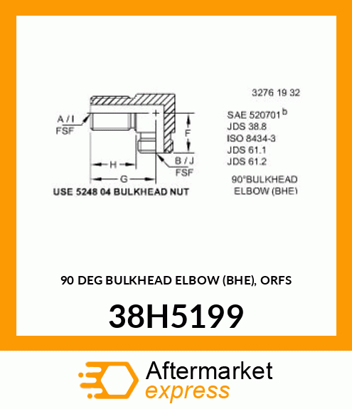 90 DEG BULKHEAD ELBOW (BHE), ORFS 38H5199