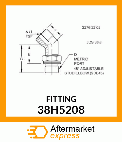 45 DEG ADJ STUD ELBOW (SDE45), ORFS 38H5208