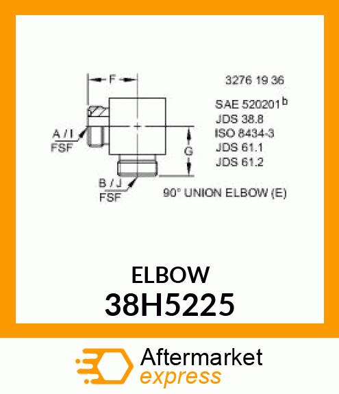 90 DEG UNION ELBOW (E), ORFS 38H5225