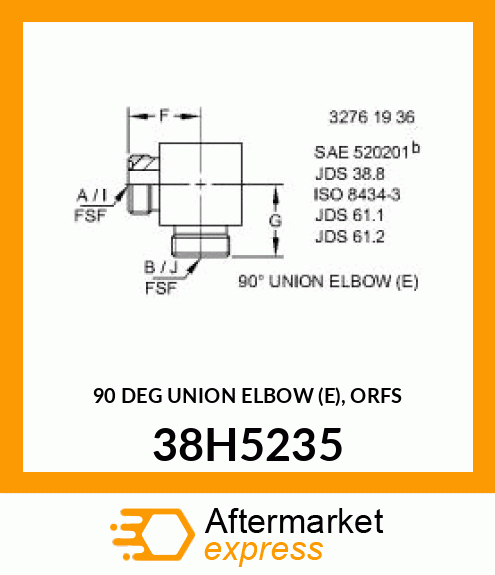 90 DEG UNION ELBOW (E), ORFS 38H5235