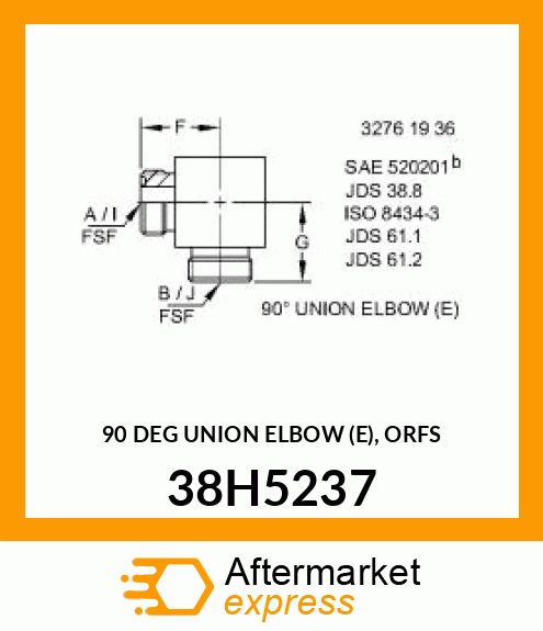 90 DEG UNION ELBOW (E), ORFS 38H5237