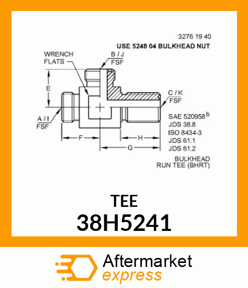 BULKHEAD RUN TEE (BHRT), ORFS 38H5241